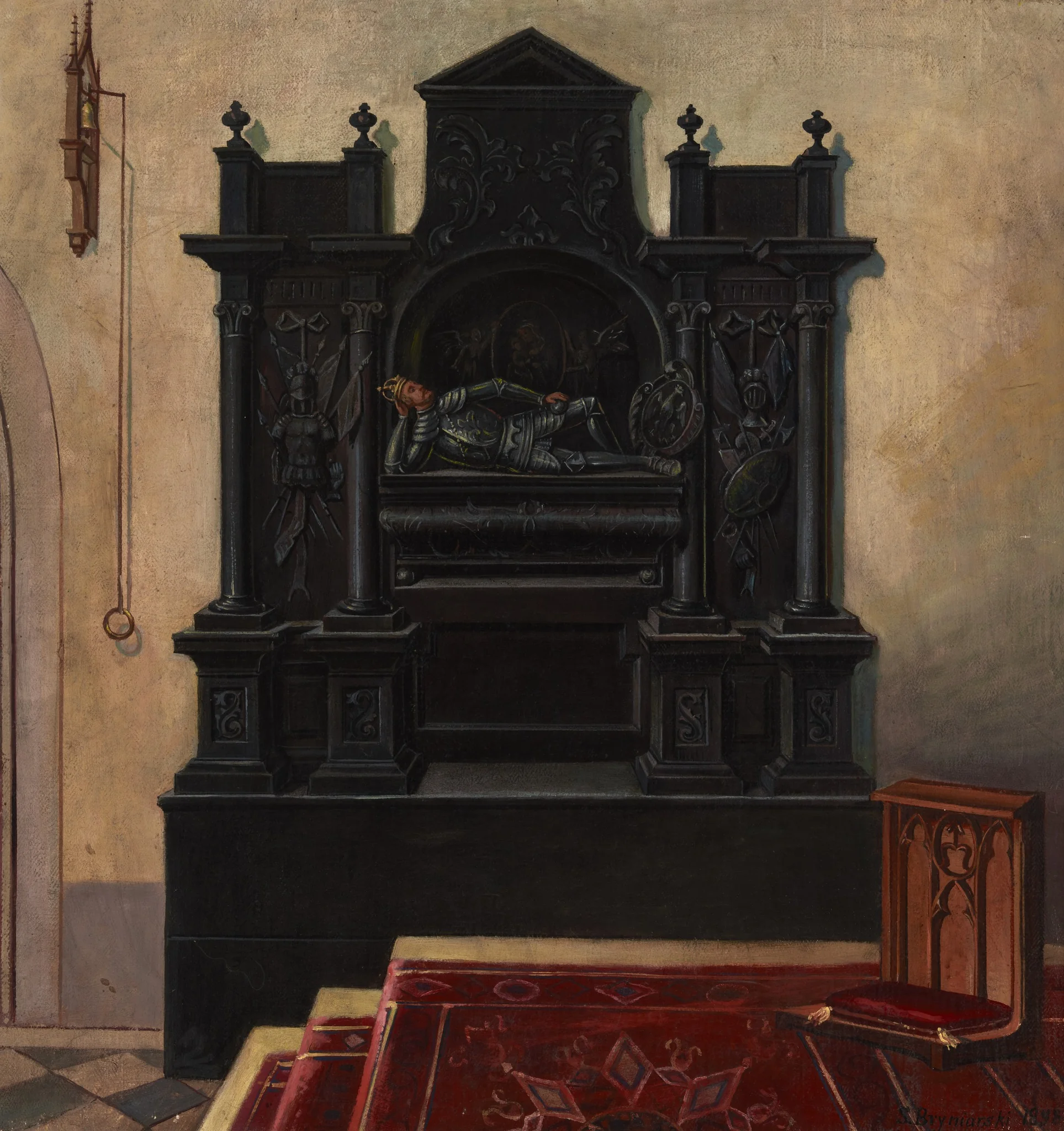 Tombstone of Leszek the Black in the Dominican Church in Krakow, by Stanisław Bryniarski, oil, 1900