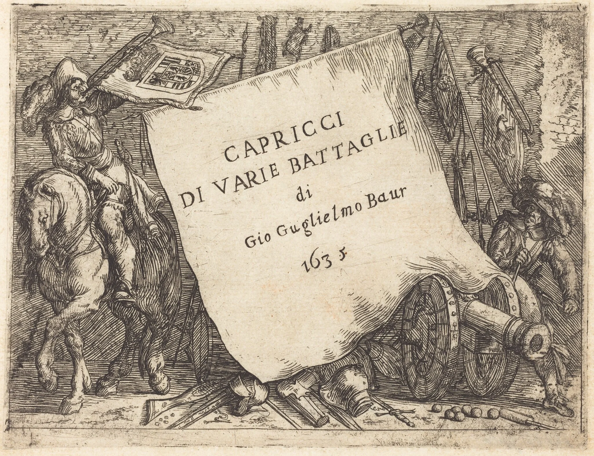 Capricci di varie battaglie (Title Page), by Johann Wilhelm Baur, ink, 1635