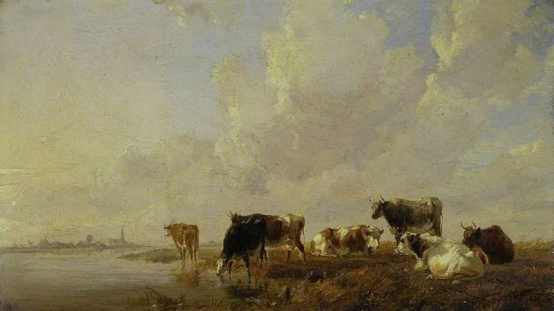 Cattle by a river, by Thomas Sidney Cooper, oil, 1835
