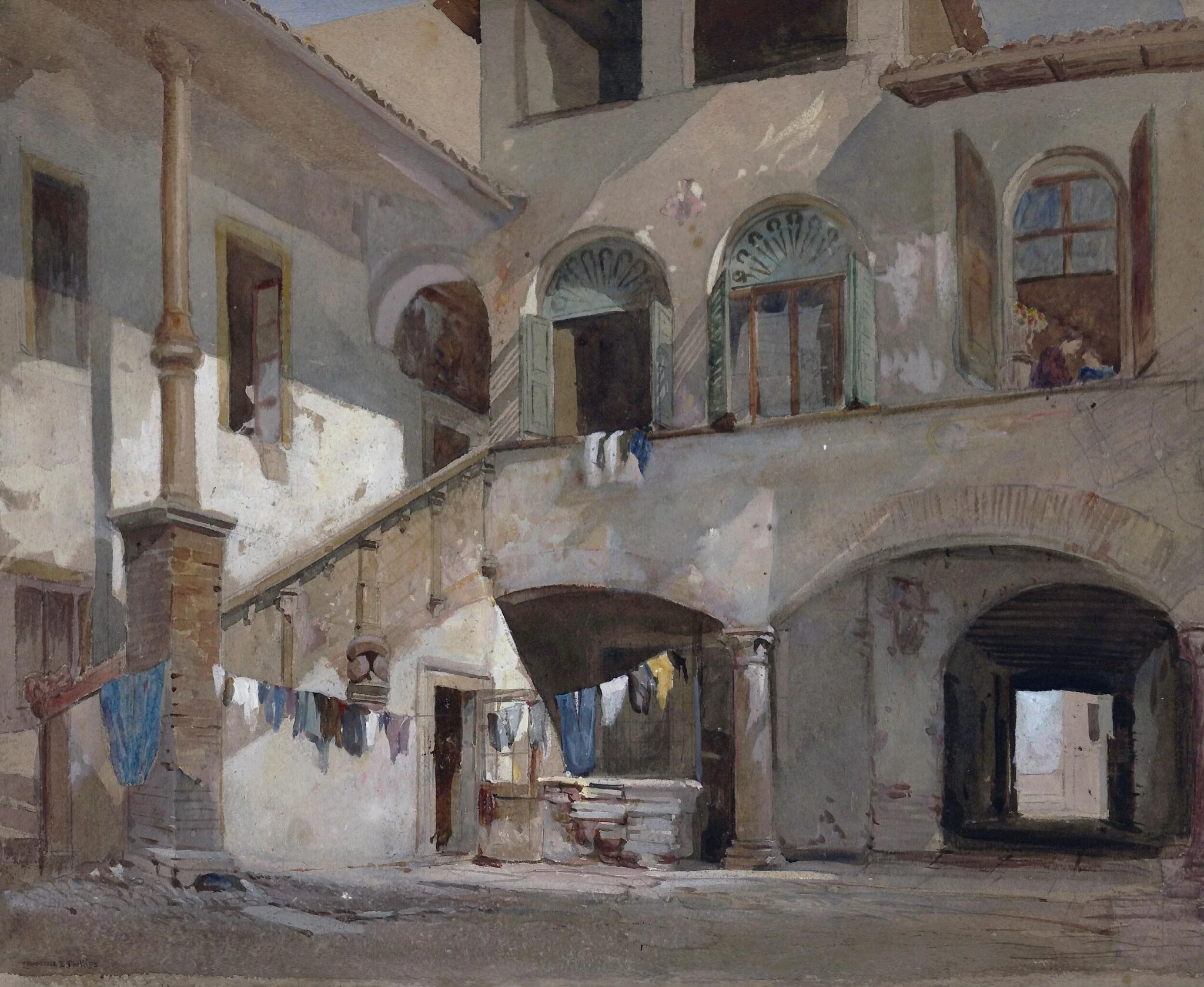 An Italian Courtyard, by Lawrence Barnett Phillips, watercolor, 1860