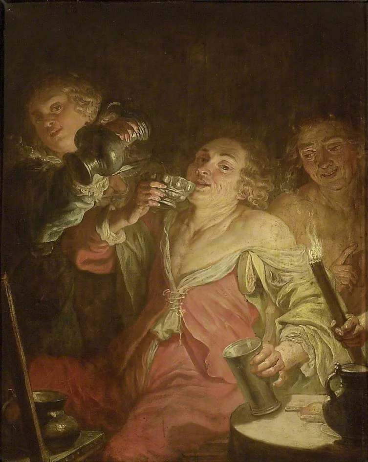 A Man drinking: 'Gluttony', by Jacques de l'Ange, oil, 1642
