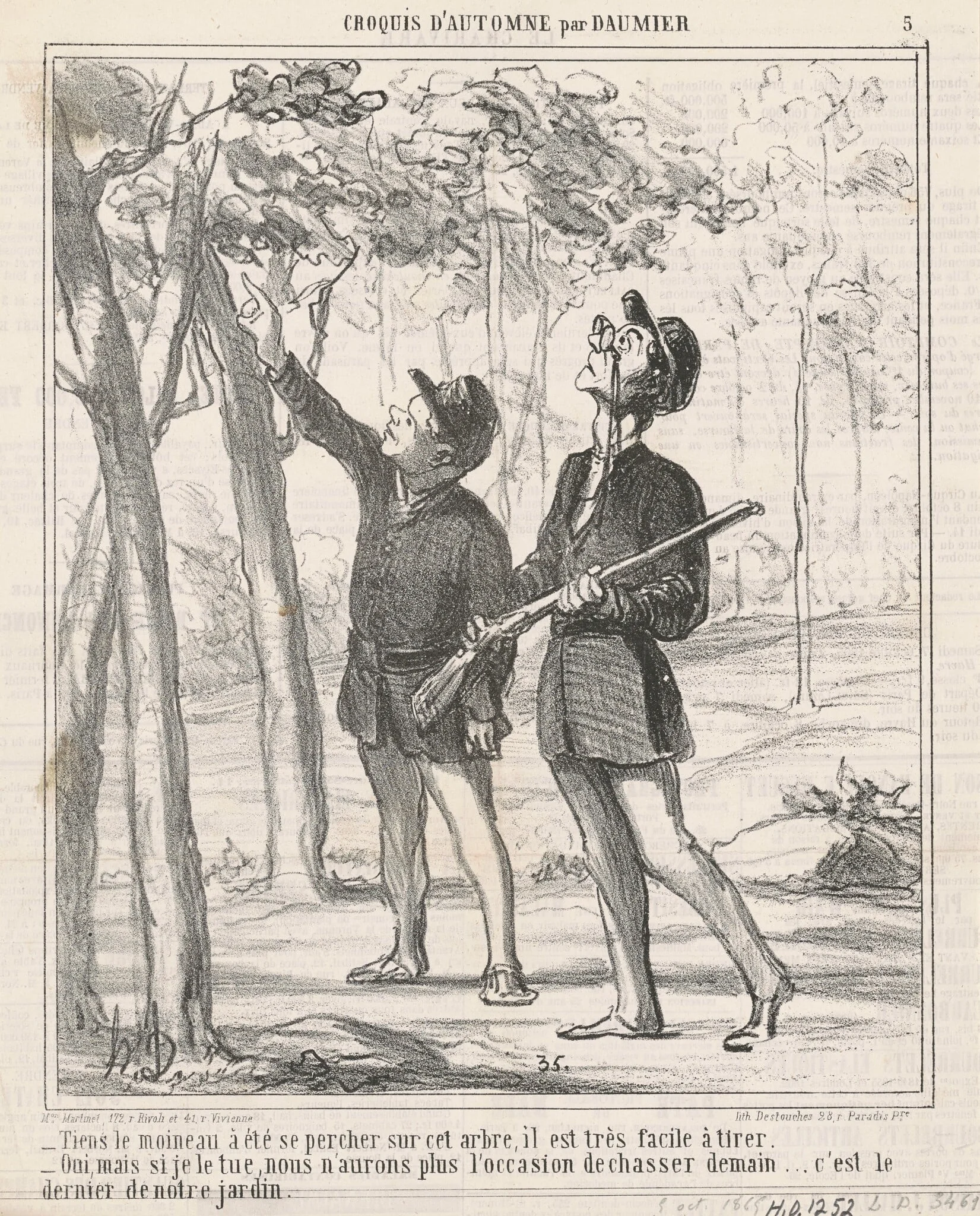 Tiens, le moineau a été sepercher, by Honoré Daumier, ink, 1865