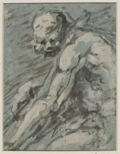 A nude man, seated