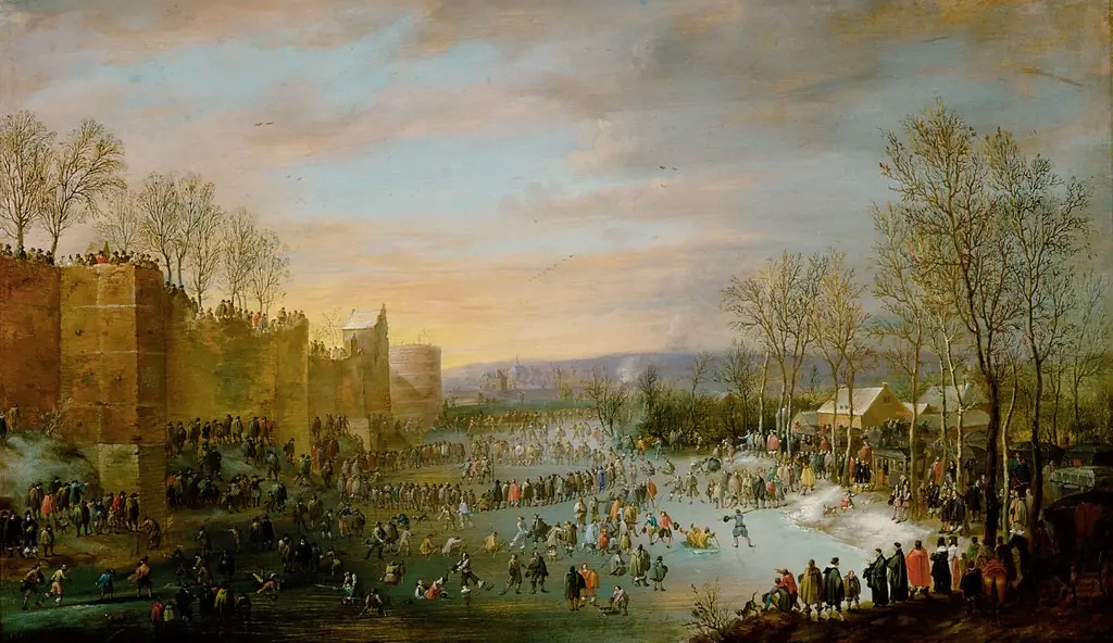 Ice skating on the city moat of Brussels with Archduke Leopold Wilhelm watching