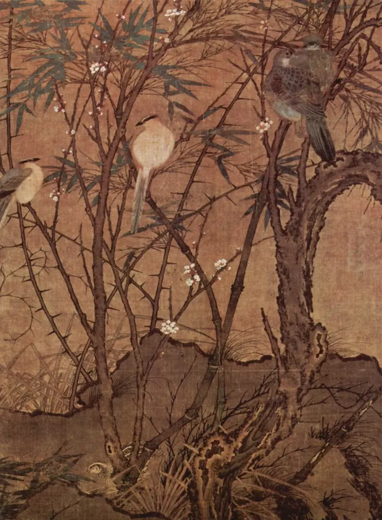 Plum Tree, Bamboo, and a Gathering of Birds