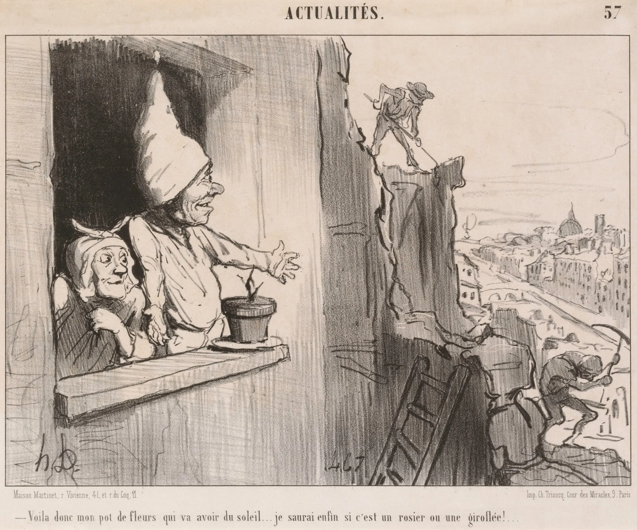 Voila... mon pot de fleurs... va avoir du soleil..., by Honoré Daumier, ink, 1852