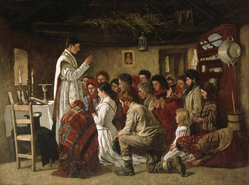 Mass in a Connemara Cabin, by Aloysius O'Kelly, oil, 1892
