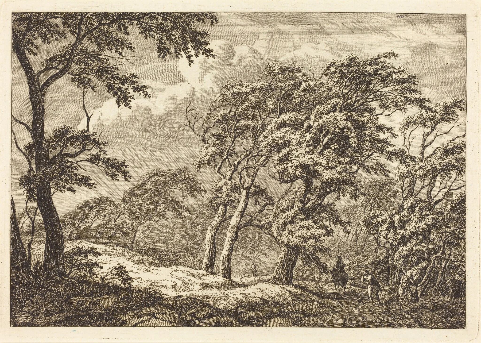 Travelers on a Forest Road in a Storm, by Franciscus A. Milatz, ink, 1786