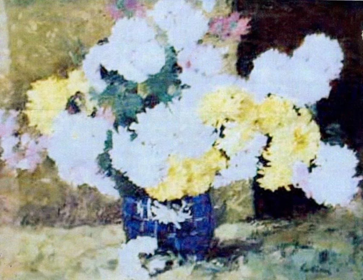 Crizantemă în vas albastru, by Ștefan Luchian, unspecified