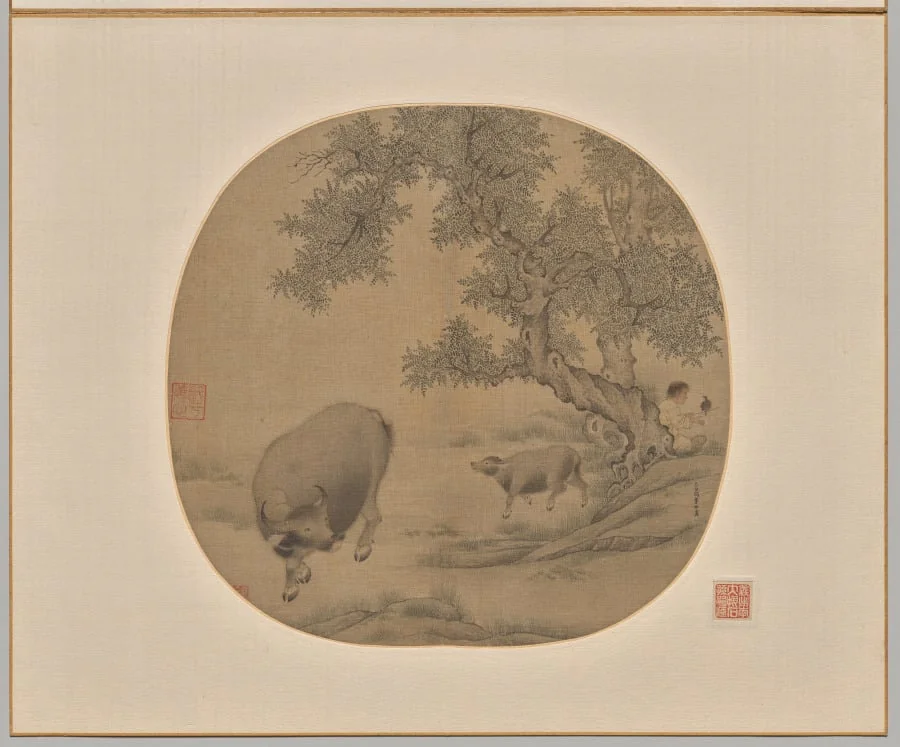 Man, Buffalo, and Calf, by Li You, unspecified, 1145