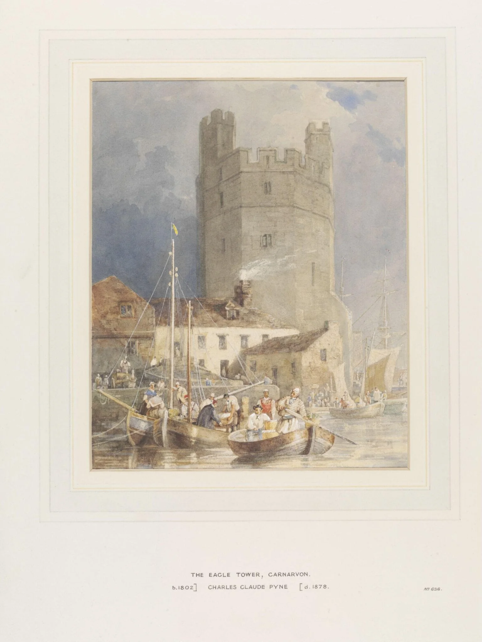 Eagle Tower, Carnarvon, by Charles Pyne, watercolor, 1850
