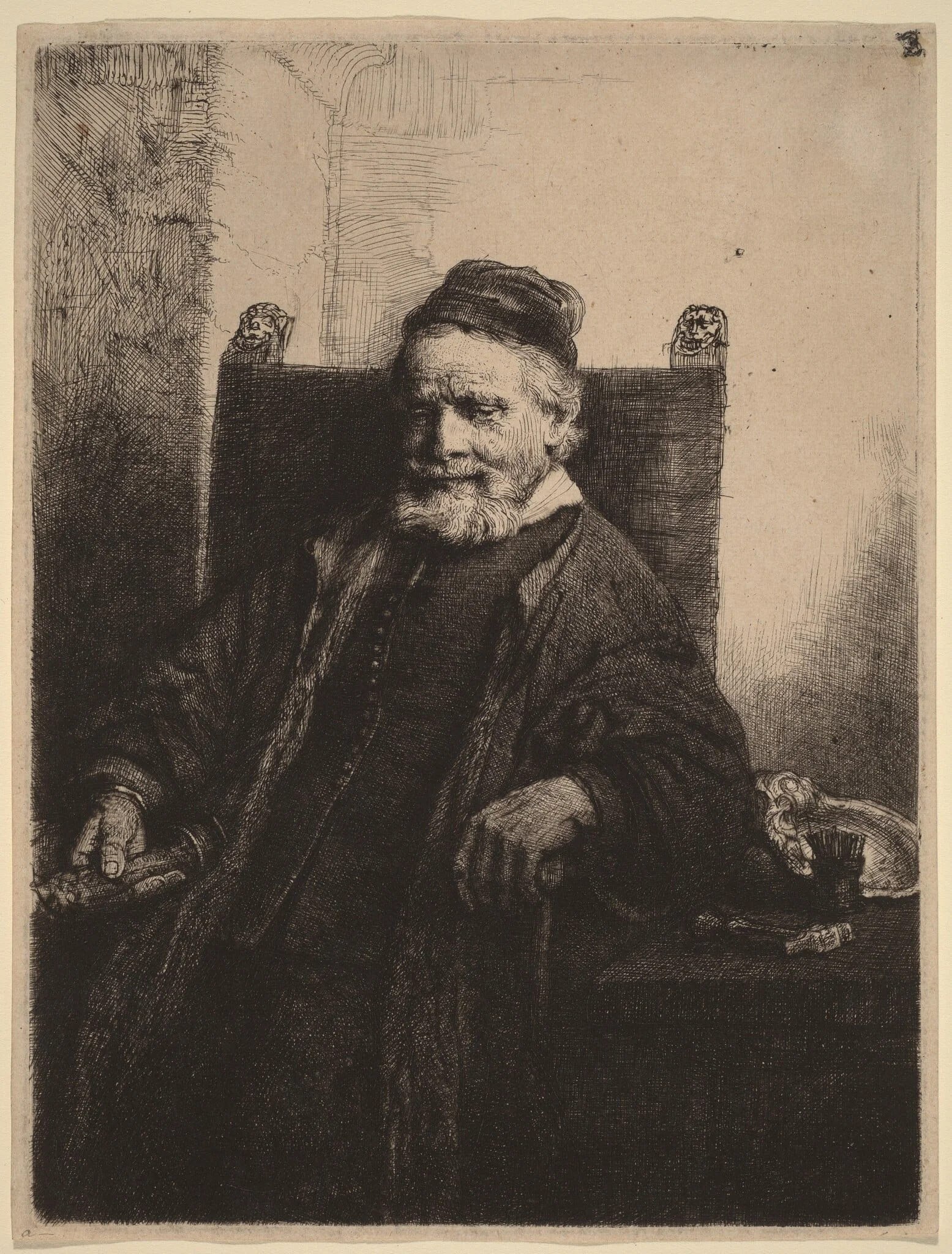 Jan Lutma, by Rembrandt, ink, 1656