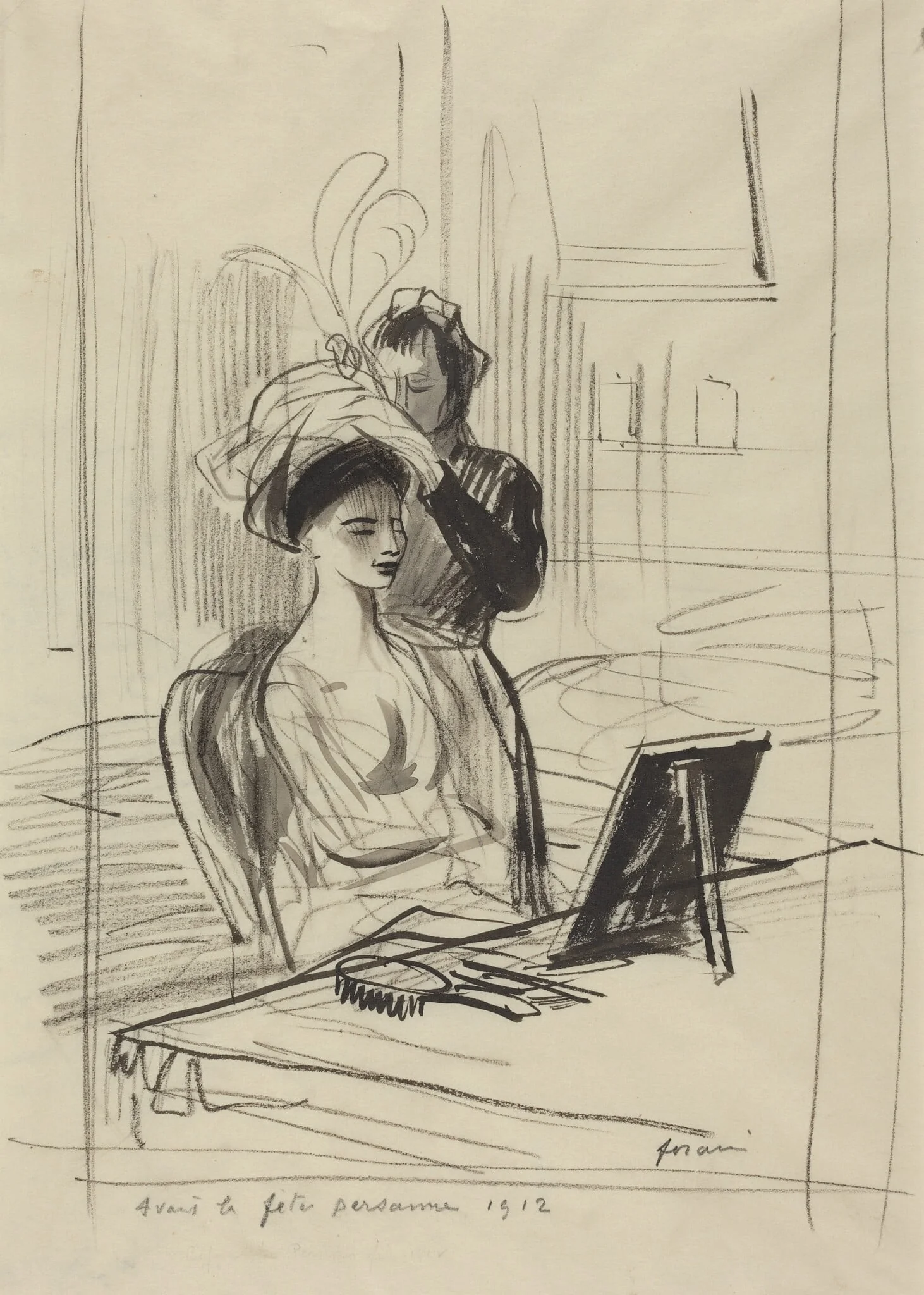 Avant la fête persanne, by Jean-Louis Forain, crayon, 1912