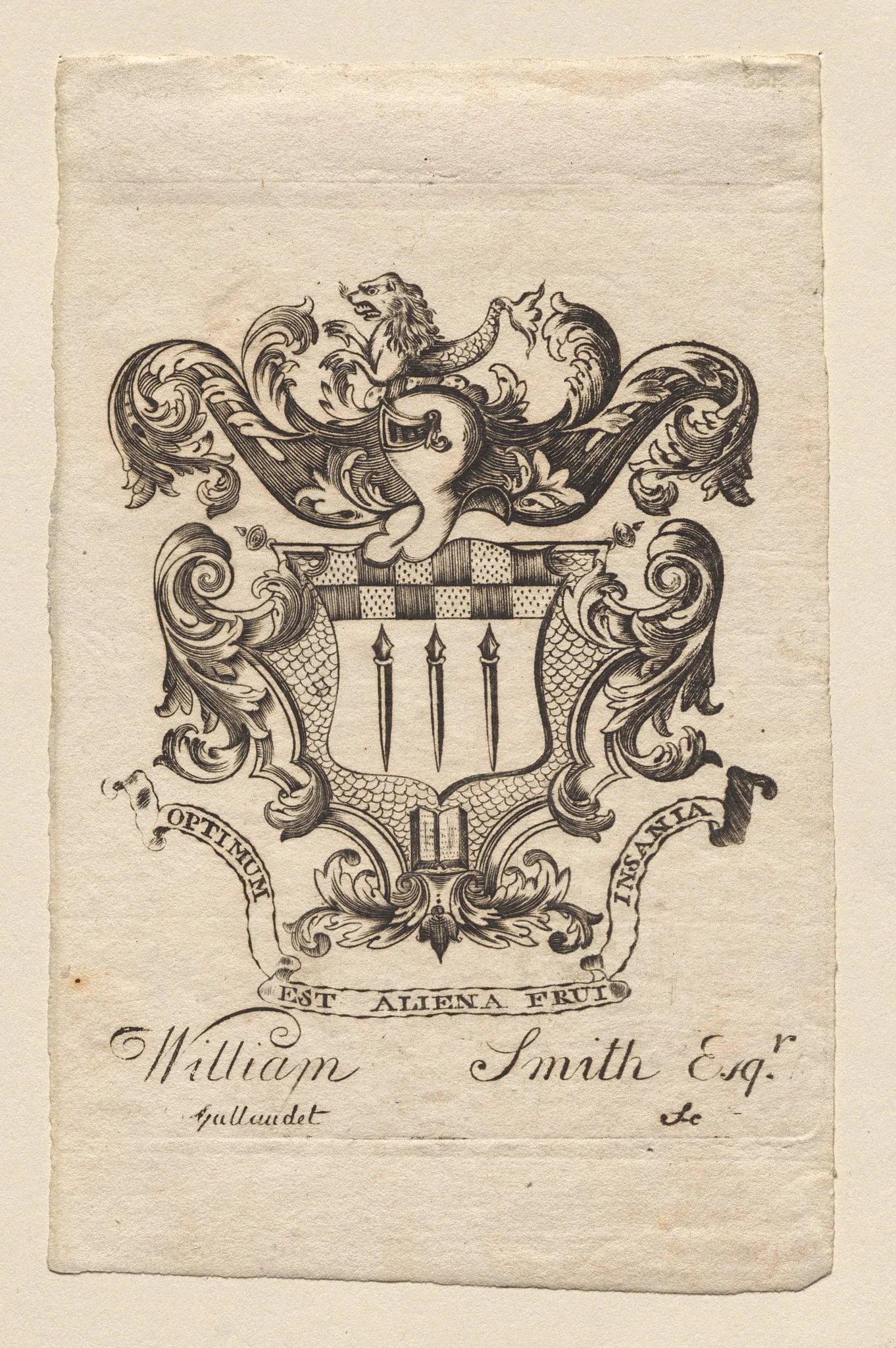 Bookplate:  Coat of Arms with William Smith, Esq. inscribed below, by Joseph Callender, 1796