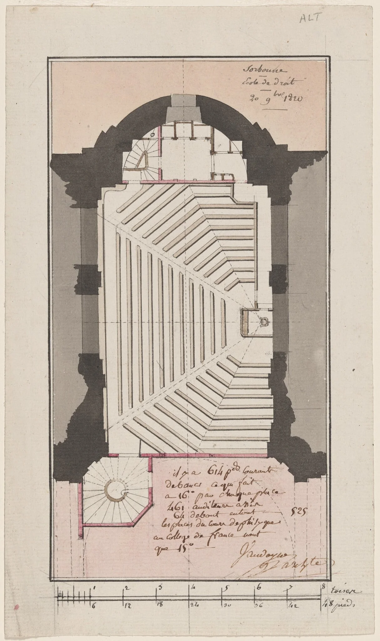 Study for the Renovation of a Law Classroom at the Sorbonne, by Antoine Laurent Thomas Vaudoyer, watercolor, 1820
