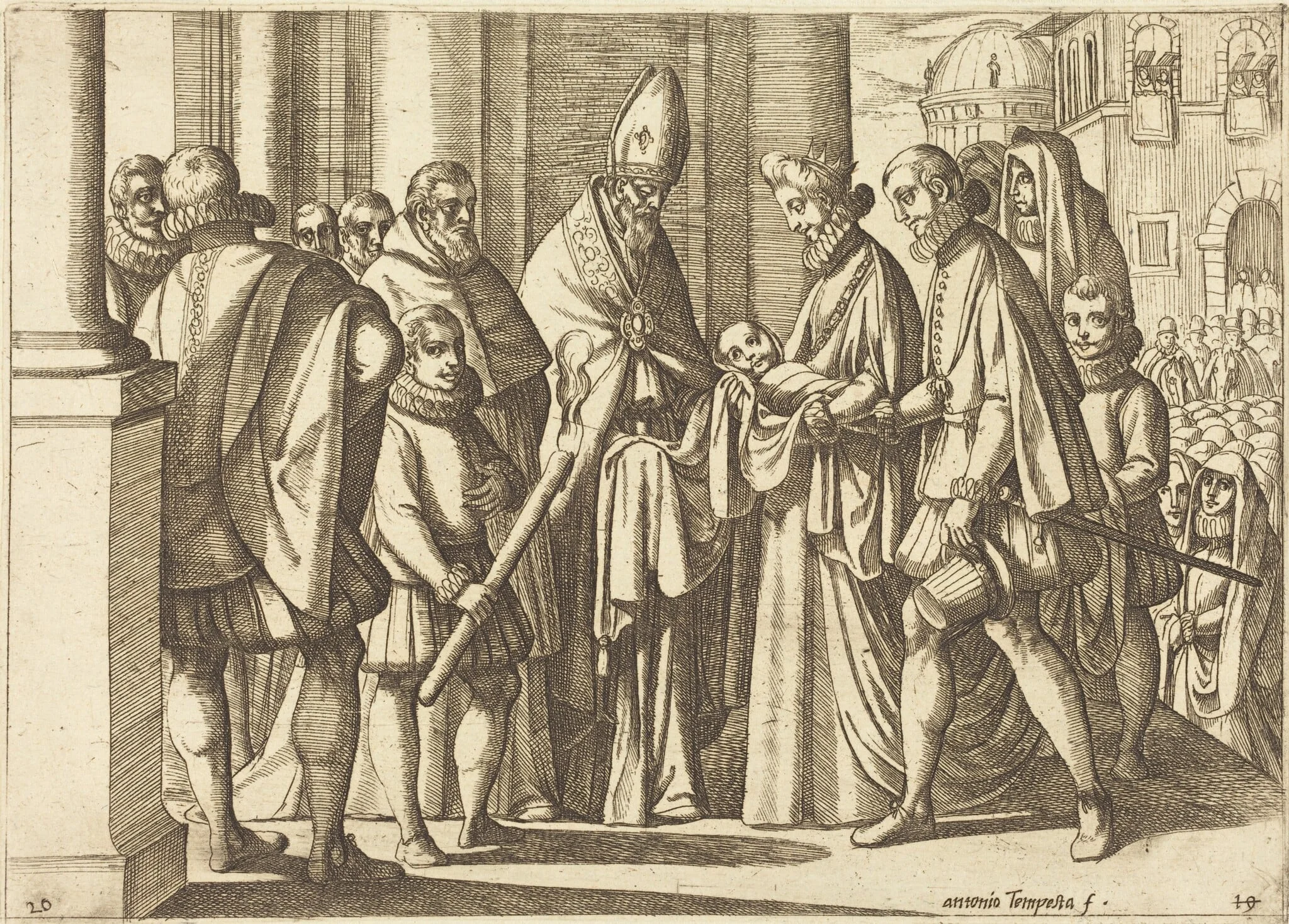 Philip as a Boy before Margaret of Austria, by Antonio Tempesta, ink, 1612
