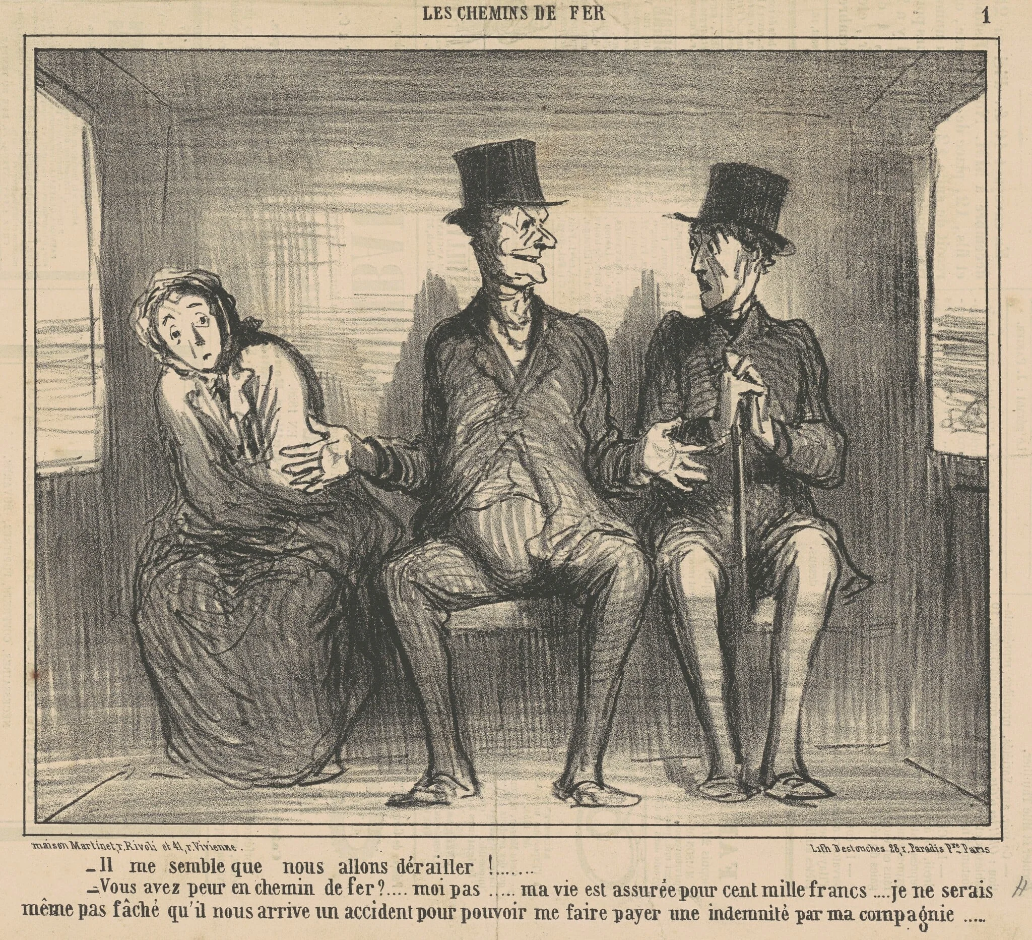Il me semble que nous allons dèrailler ..., by Honoré Daumier, ink, 1857