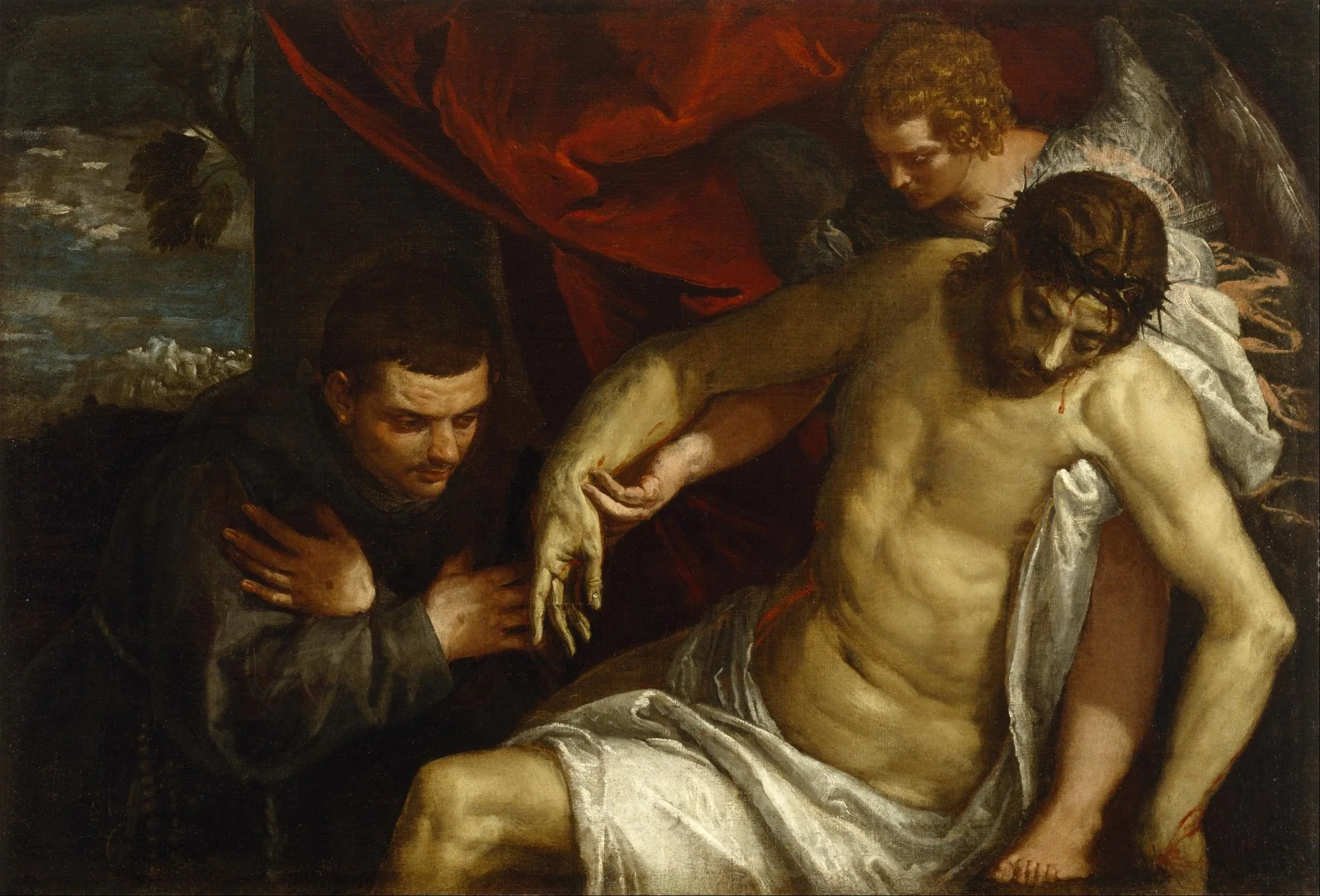 The Dead Christ Supported by an Angel and Adored by a Franciscan, by Paolo Veronese, oil, 1568