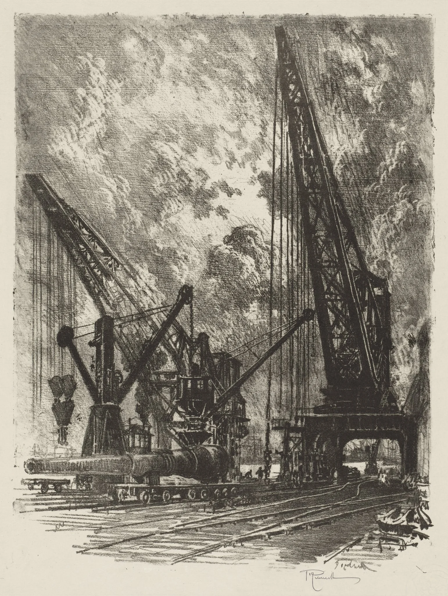 English War Work:  Taking the Big Gun Away, by Joseph Pennell, 1916