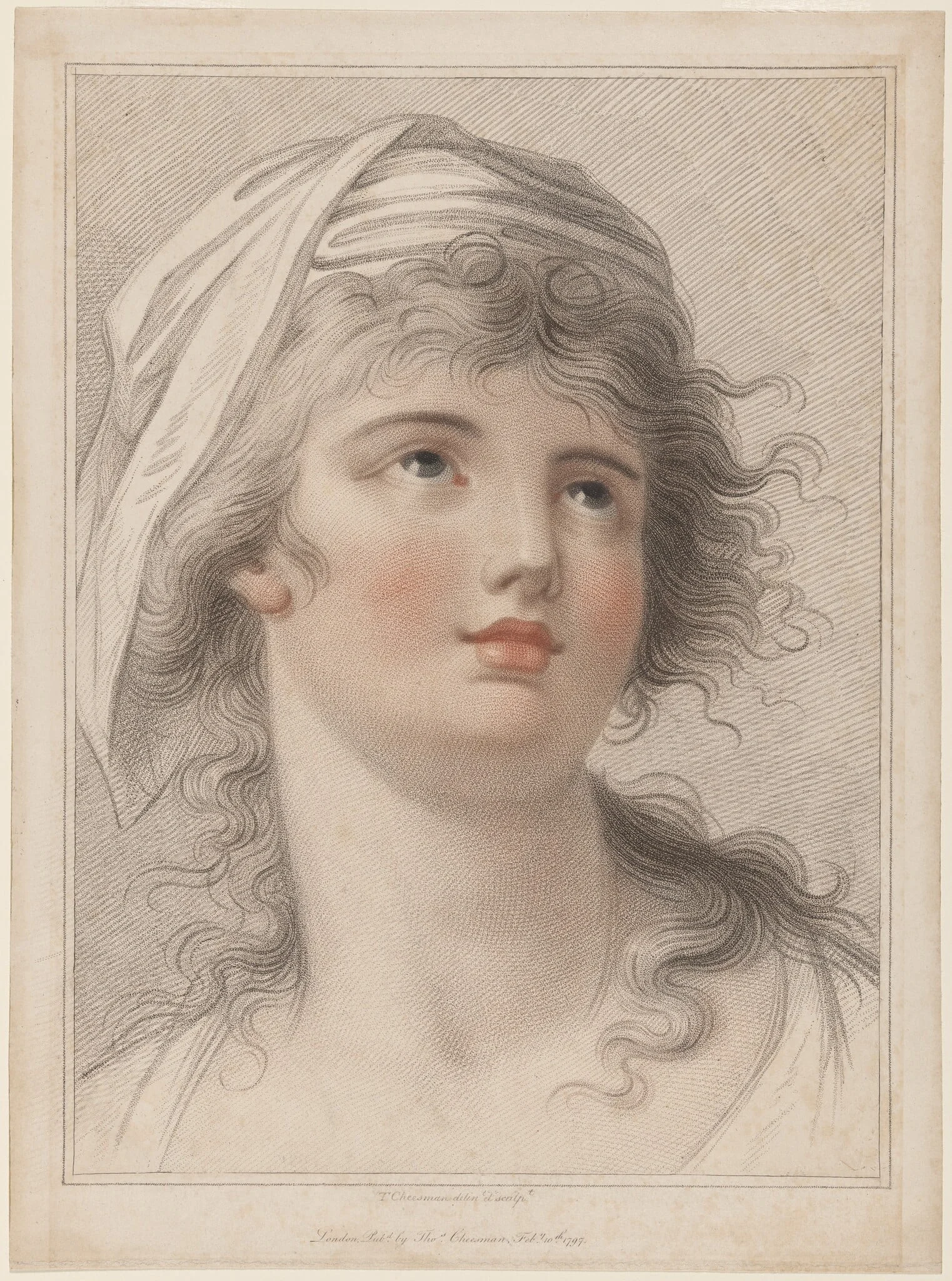 Head of a Young Woman, by Thomas Cheesman, ink, 1797