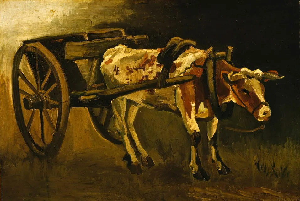 Cart with Red and White Ox, by Vincent van Gogh, oil, 1884