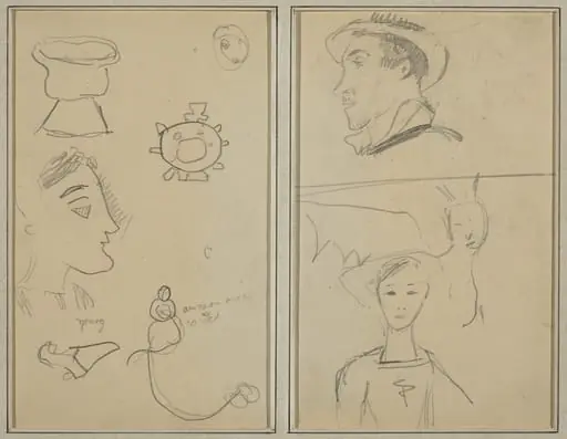 A Caricature and Five Forms; A Man in Profile, a Winged Creature and a Boy [verso]