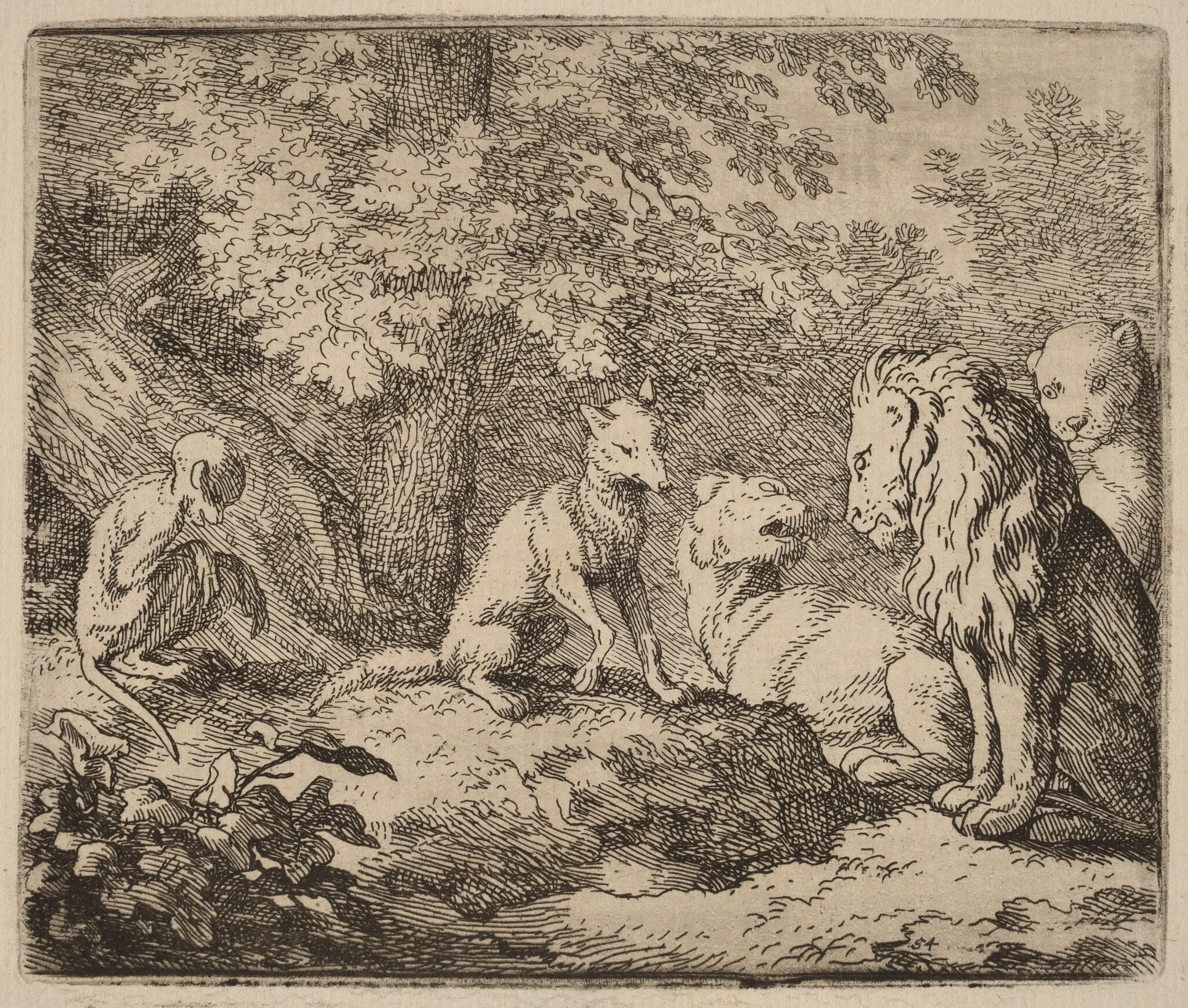 Reynard Tells a Story of Hidden Treasure, by Allart van Everdingen, ink, 1650