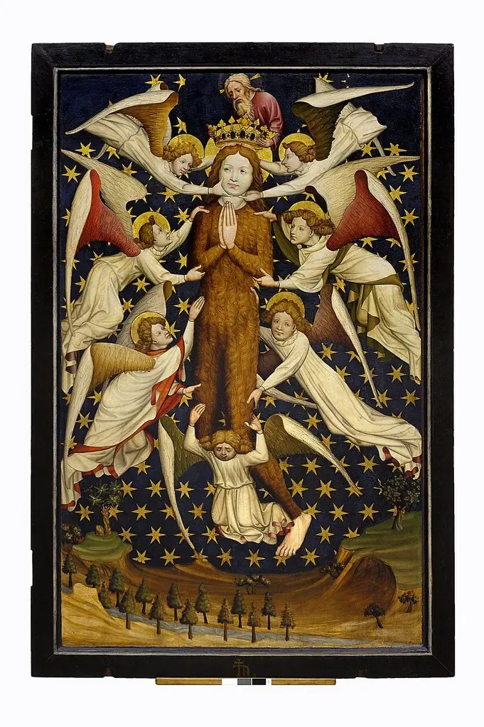 Diptych from the Winterfeld family foundation left wing, obverse: St Mary Magdalene held aloft by angels