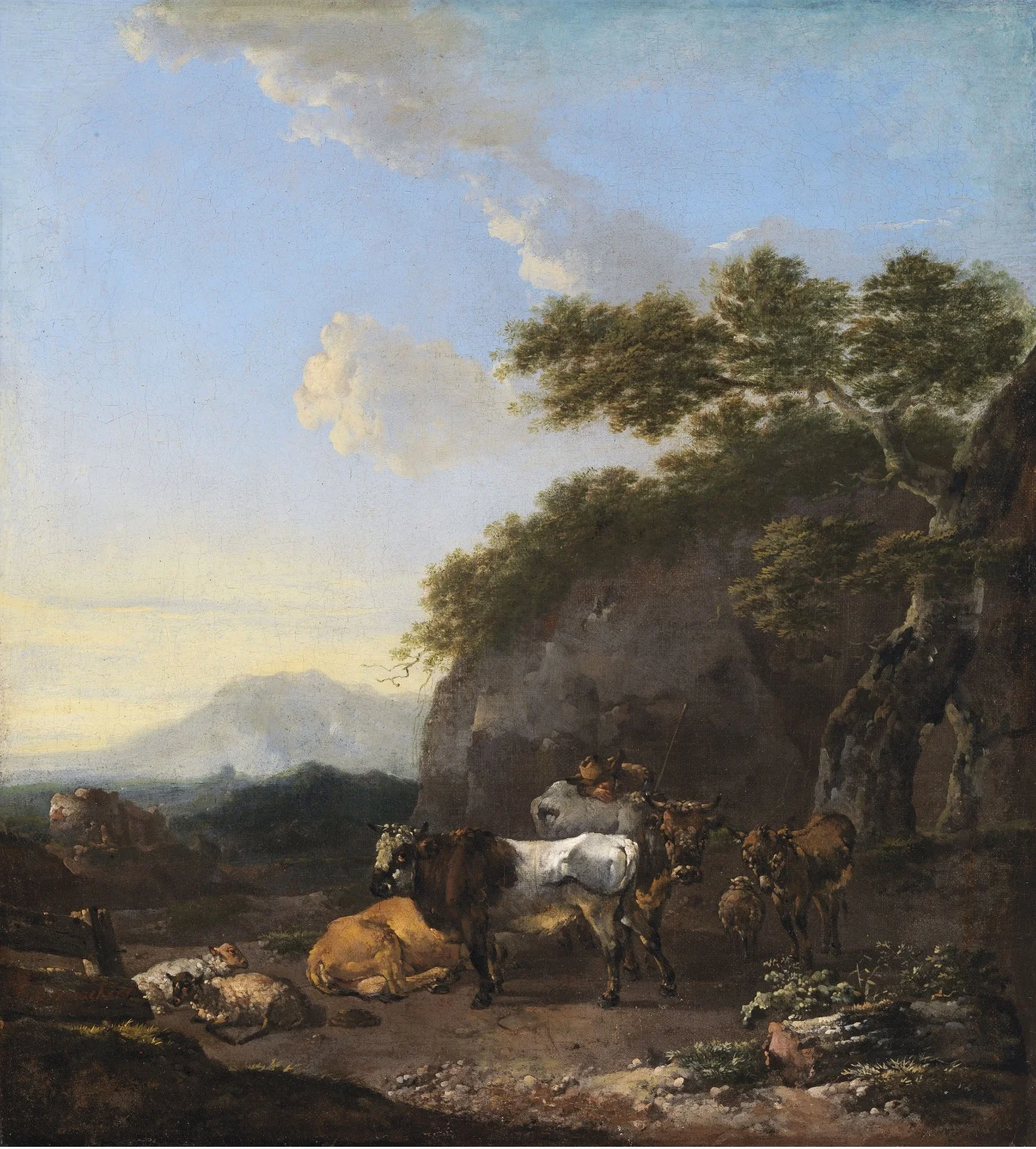 Cattle in a Hilly Landscape, by Jan Frans Soolmaker, oil, 1669