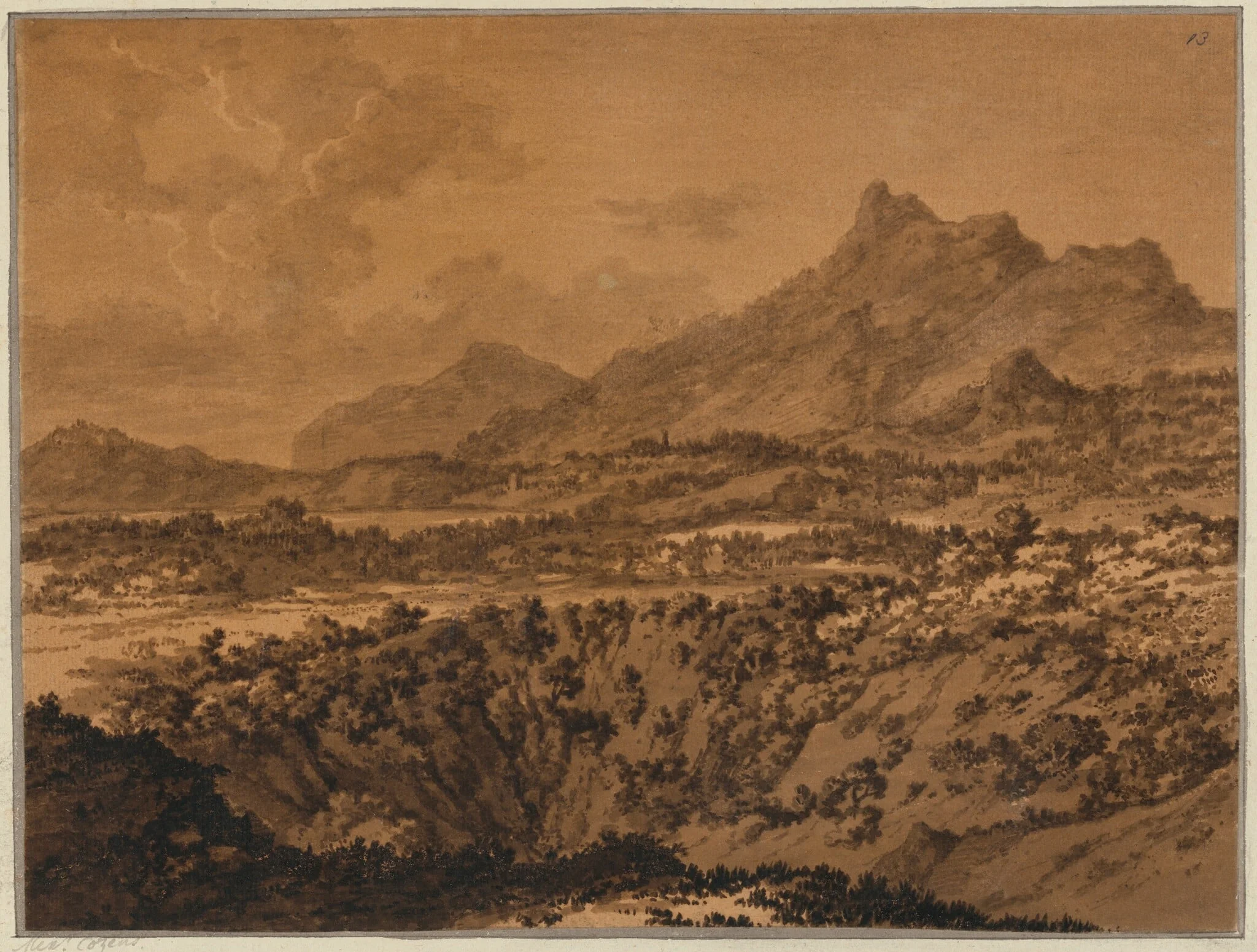 Mountain Landscape with a Hollow, by Alexander Cozens, ink, 1770