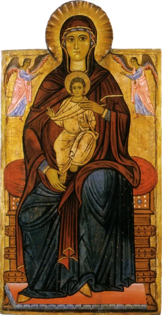 Madonna with Child enthroned with two Angels