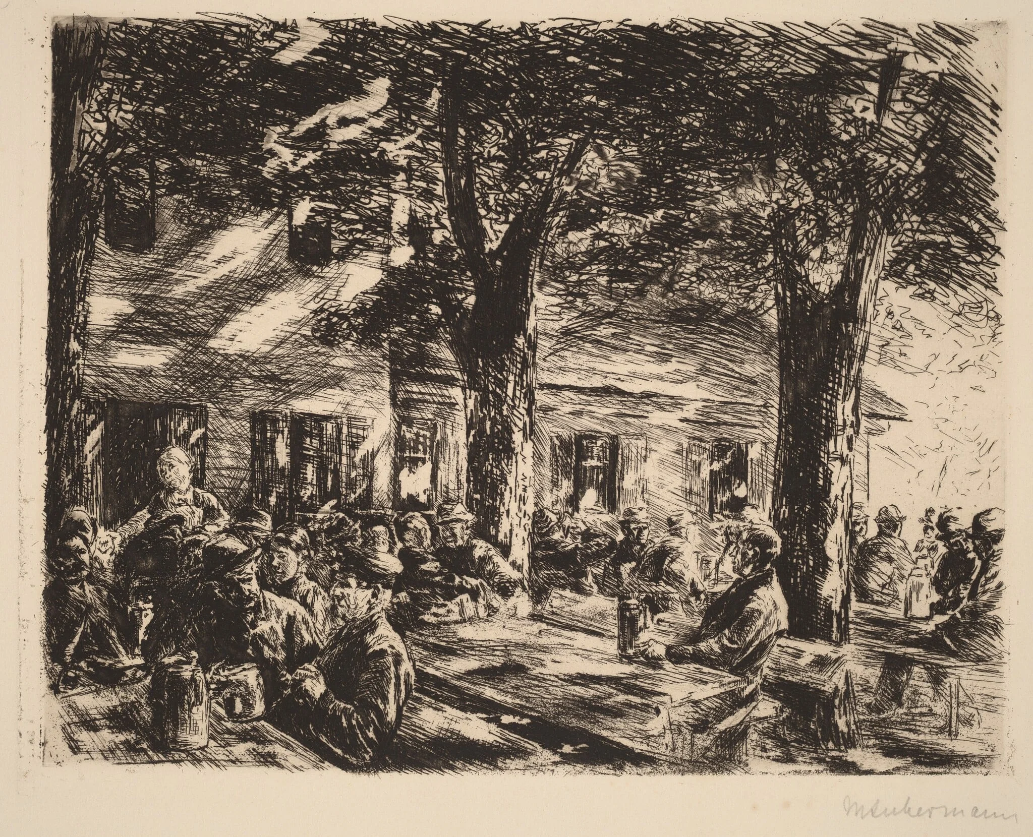 A Tavern Garden in Rosenheim, by Max Liebermann, ink, 1895
