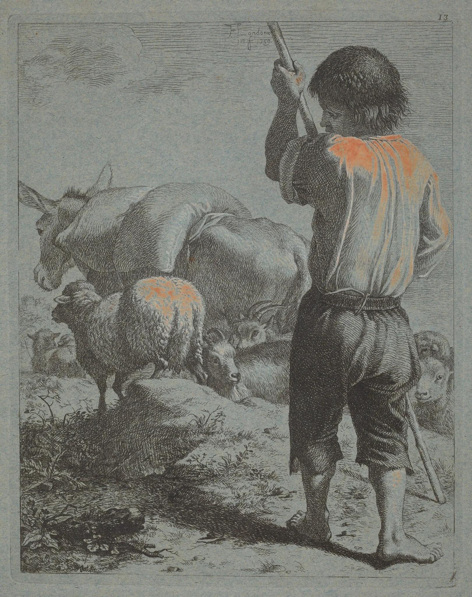 Shepherd with Donkey, Sheep and Goat, by Francesco Londonio, gouache, 1759