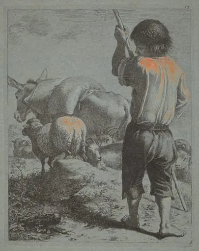 Shepherd with Donkey, Sheep and Goat