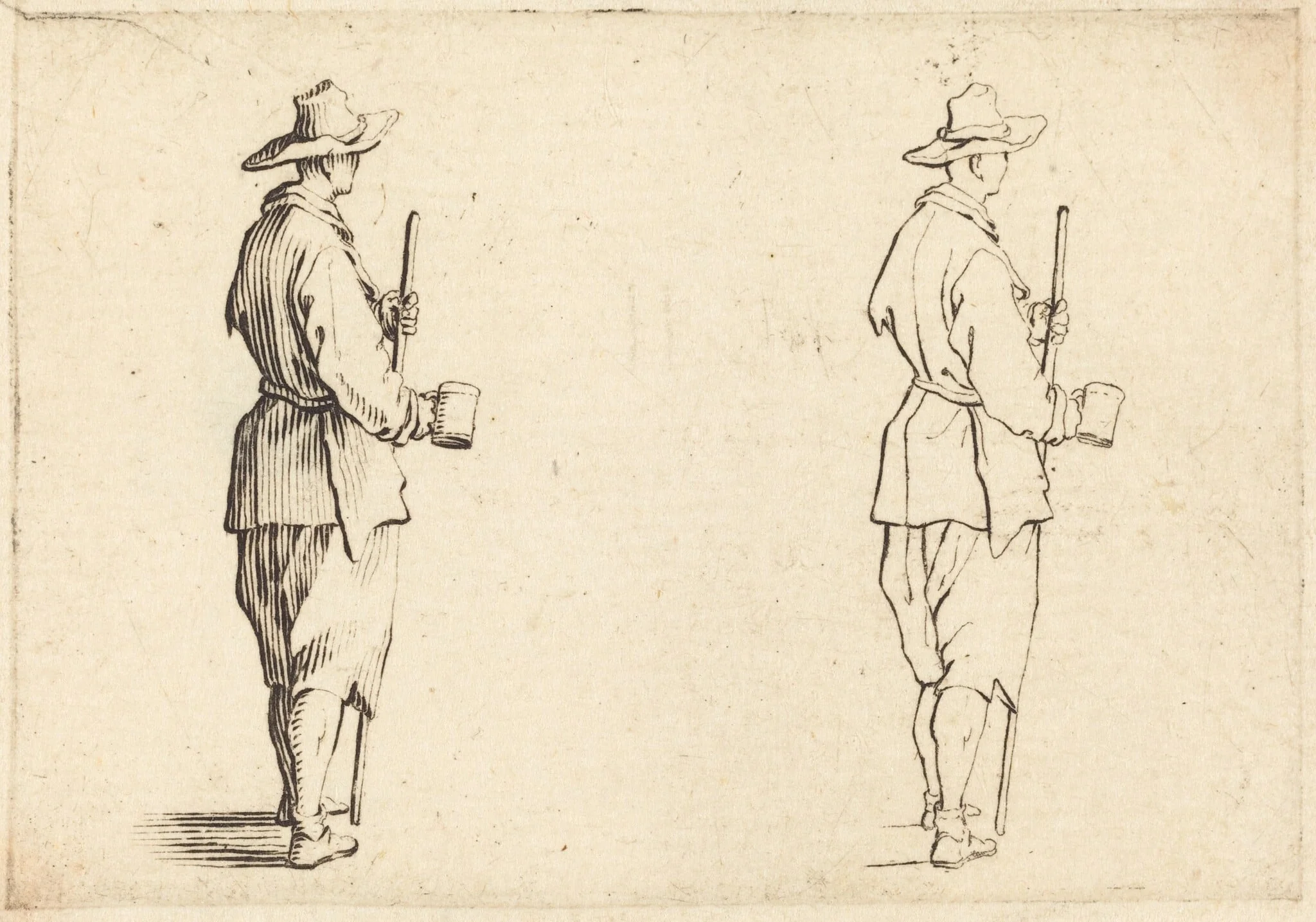 Peasant with a Cup, by Jacques Callot, ink, 1617