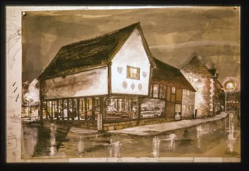 Painting of proposed conversion of Bromsgrove House to motor car showroom 1962