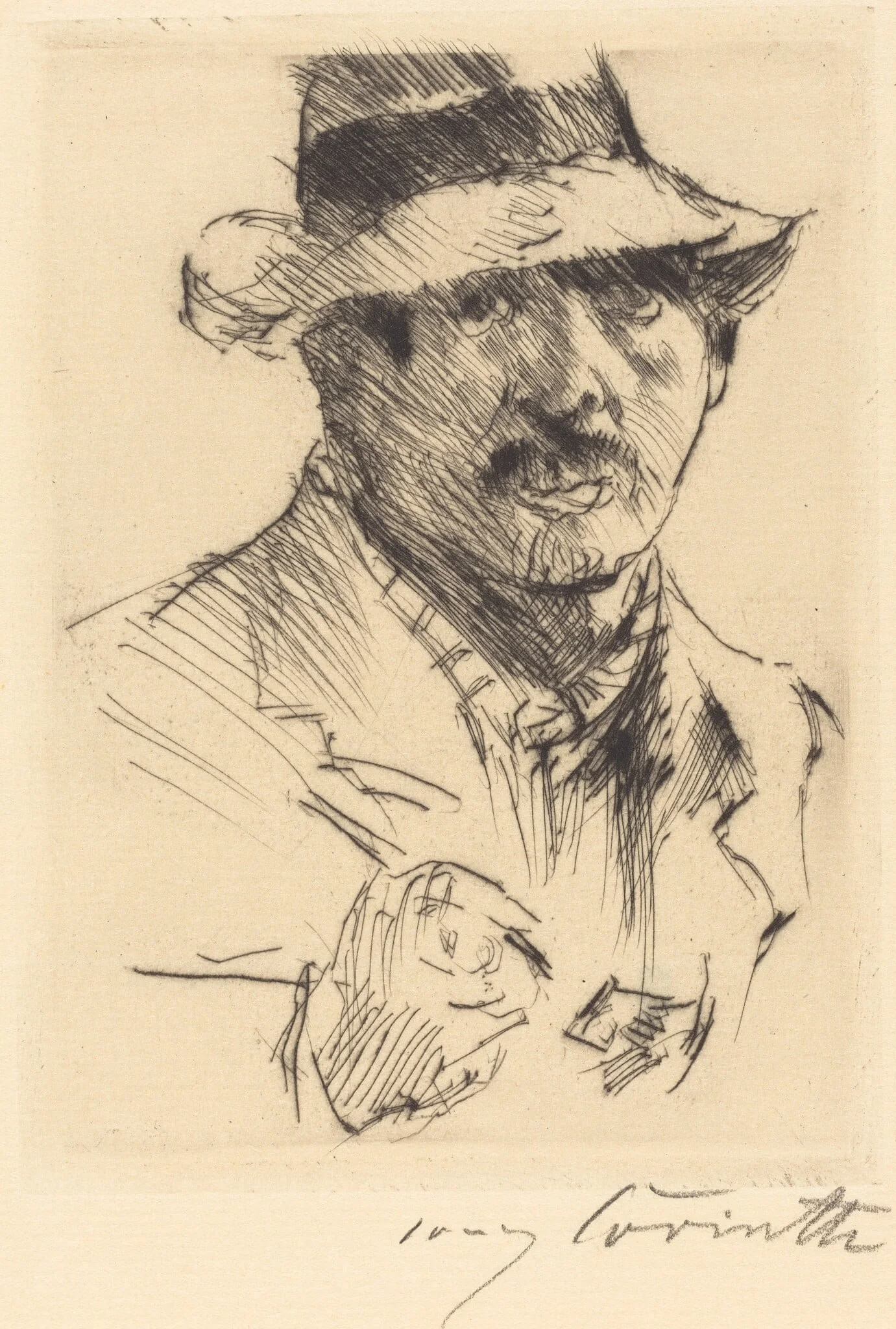 Selbstbildnis (Self-Portrait), by Lovis Corinth, ink, 1920