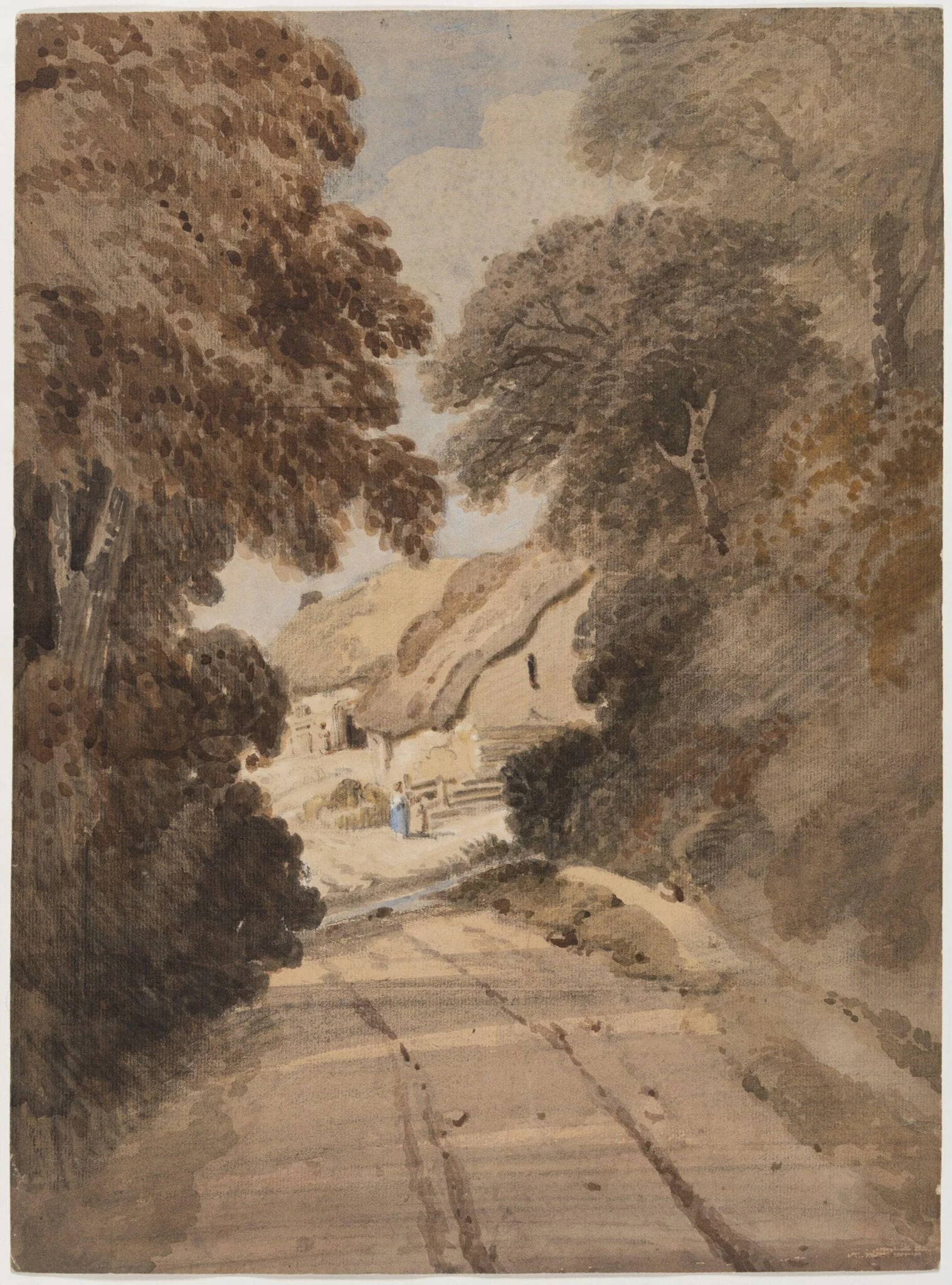 Lane and Cottages, by Girtin, watercolor, 1850