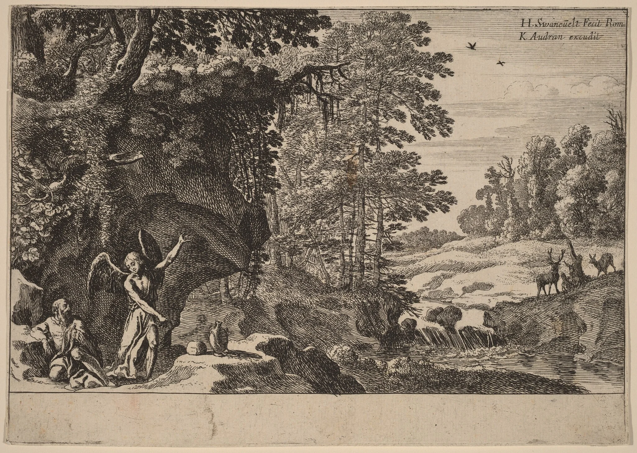 Elijah in the Wilderness, by Herman van Swanevelt, ink, 1628