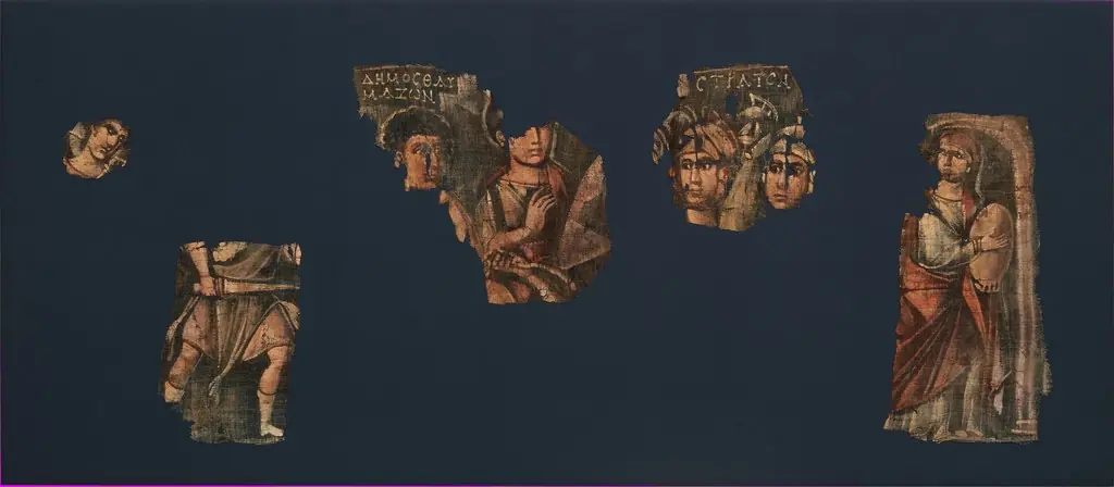 Exodus Painting, five elements from a painted hanging depicting the Crossing of the Red Sea