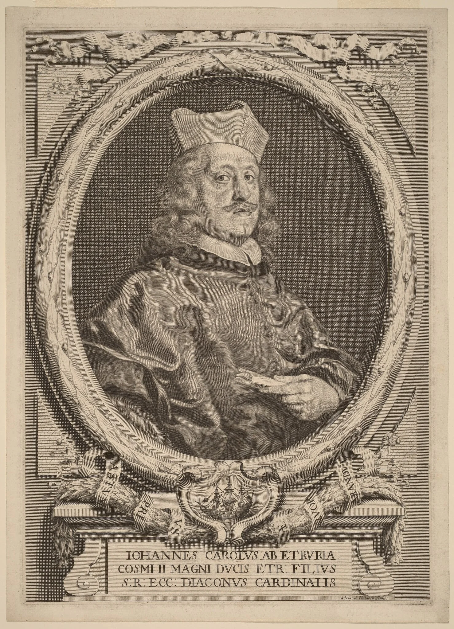 Cardinal Giovanni Carlo dei Medici, by Adriaen Haelwegh, ink, 1691