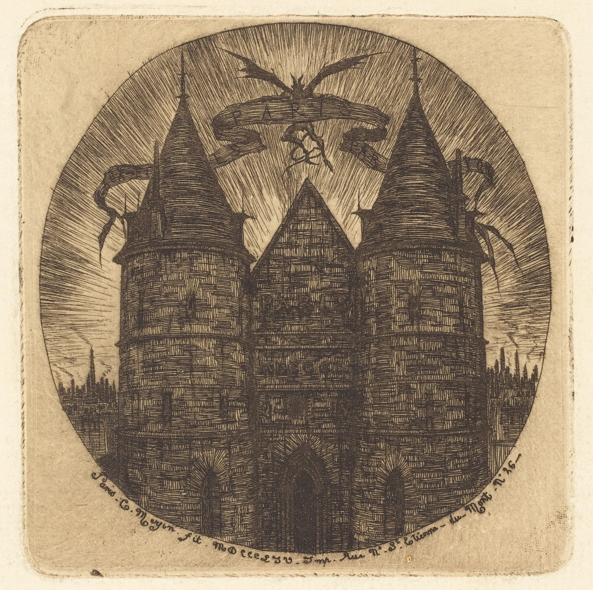 Ancienne porte du Palais de Justice, Paris (Old Gate of the Palace of Justice, Paris), by Charles Meryon, ink, 1854