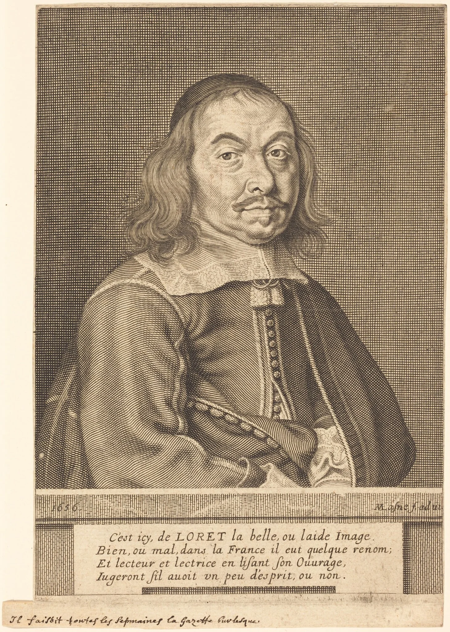 Jean Loret, by Michel Lasne, ink, 1656
