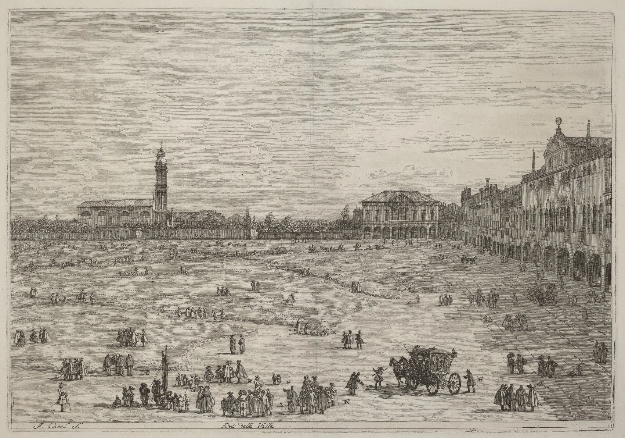 Pra della Valle, by Canaletto, ink, 1740