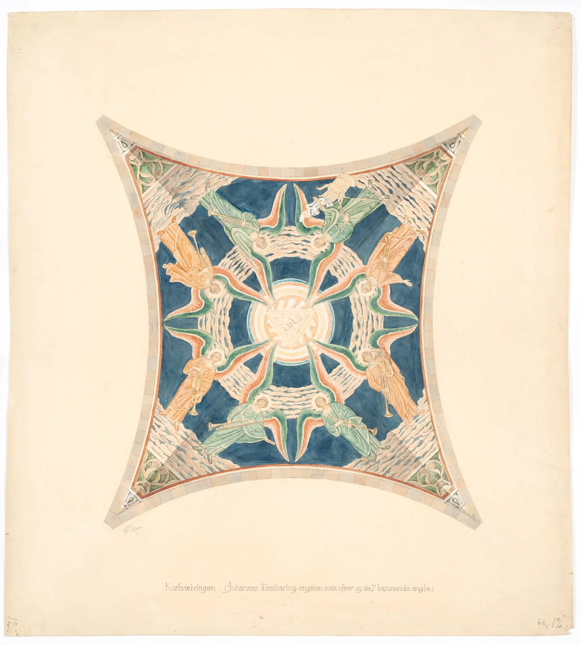 Udkast til freskerne i Viborg Domkirke. Korhvælvingen, by Unknown, unspecified, 1897