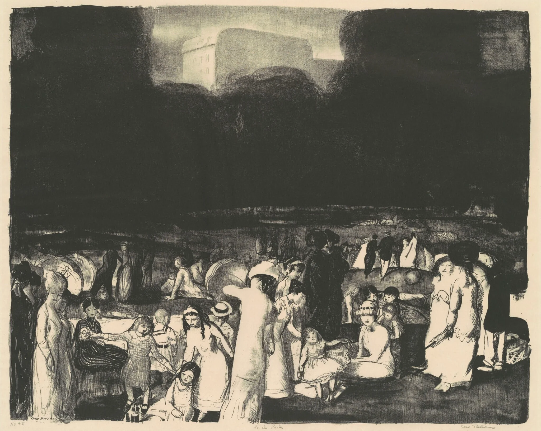 In the Park, Dark, by George Bellows, ink, 1916
