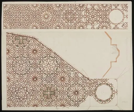 Drawing of the wooden ceiling in the Comares Throne Hall