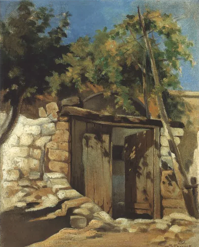 The Old Door at Abadiyeh, by Moustafa Farroukh, oil, 1939