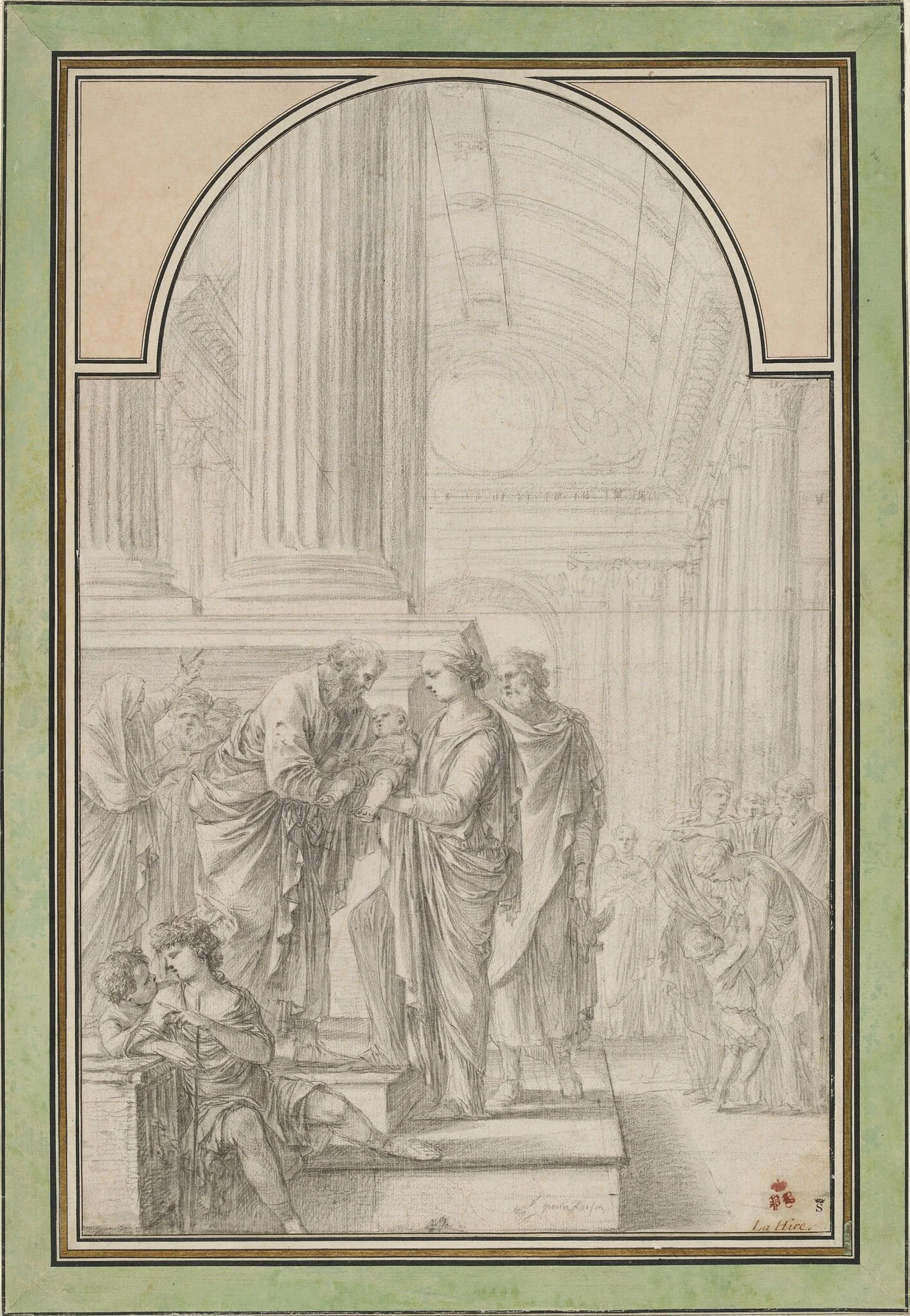 The Presentation in the Temple, by Laurent de La Hyre, chalk, 1648