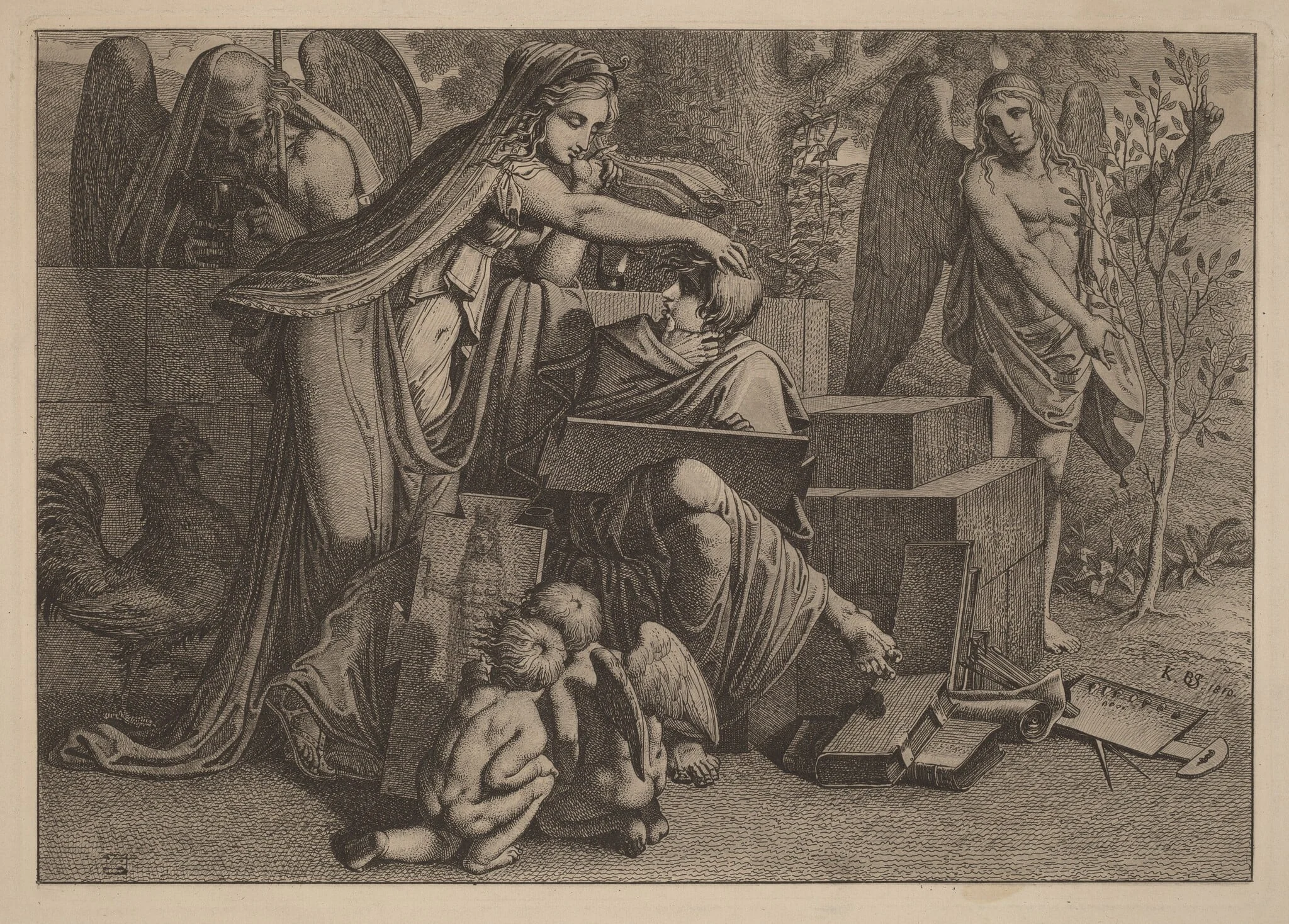 Young Man Inspired by Genius, by Carl Russ, ink, 1810